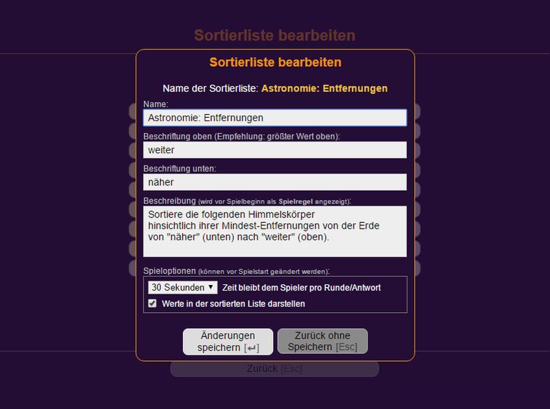 Sortierliste bearbeiten